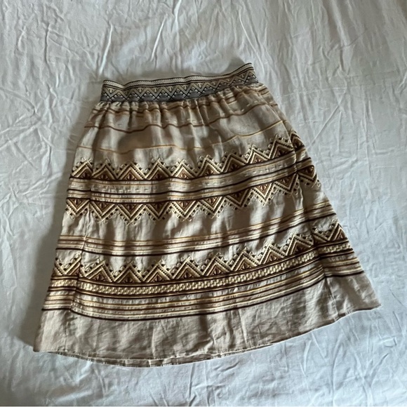 Calypso St. Bart Bohemian Linen Patterned Tan/Brown Pull On Mini Skirt Sz Sm EUC - Picture 5 of 11